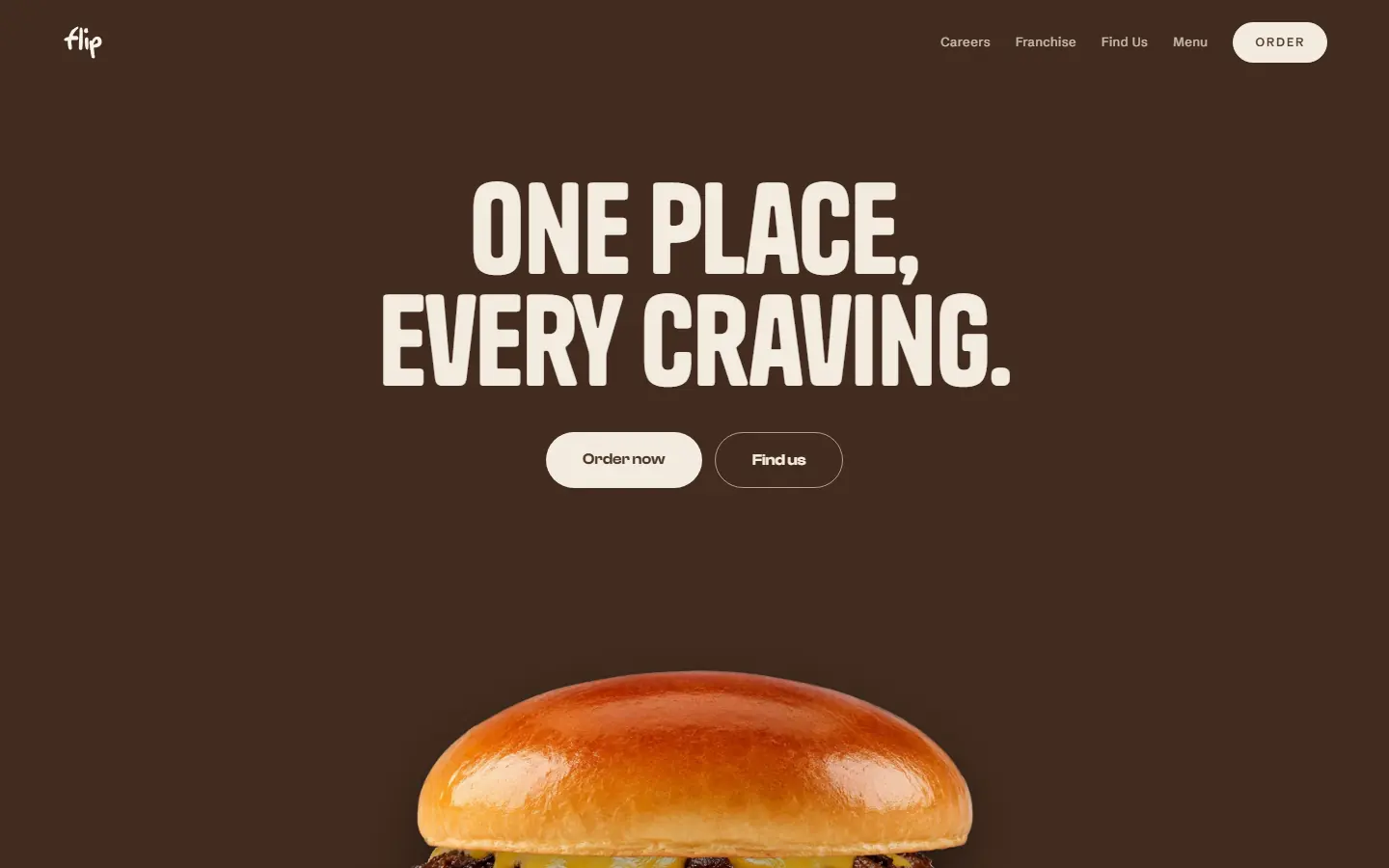 The Flip Burgers website’s home page on a desktop screen.