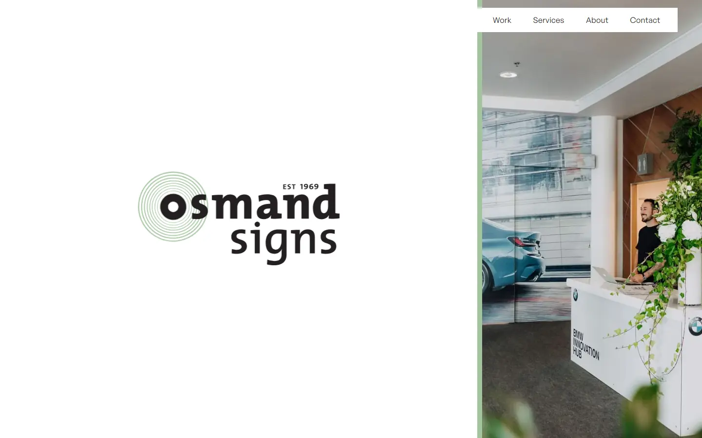 The Osmand Signs website’s home page on a desktop screen.